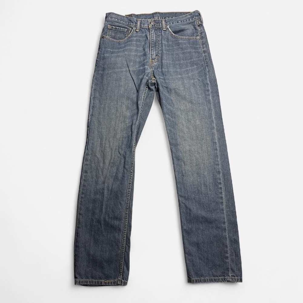 Levi's 505 regular fit dark wash straight leg jeans with whiskering, 34x34